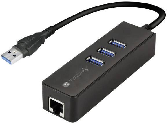 TECHly USB 3.2 Gen 1 (USB 3.0) Konverter [1x USB 3.2 Gen 1 Stecker A (USB 3.0) - 1x RJ45-Buchse] IDATA-USB-ETGIGA-3U2 14.00 cm inkl. 3-Port USB3.0