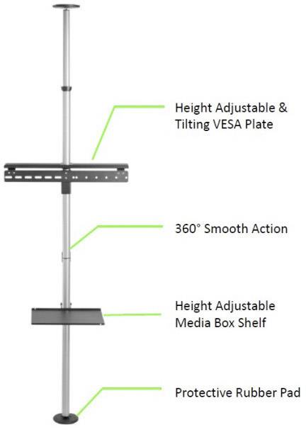 TECHly ICA-TR32 - Befestigungskit (Regal, Boden-zu-Decke-Befestigung, VESA-Halterung) - für Flachbildschirm - Aluminium