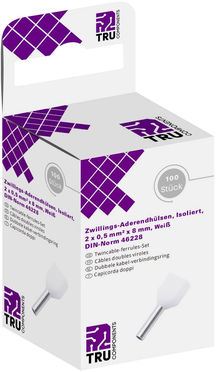 TRU COMPONENTS T1906C152 Zwillings-Aderendhülse 0.5mm² Teilisoliert Weiß 100St.