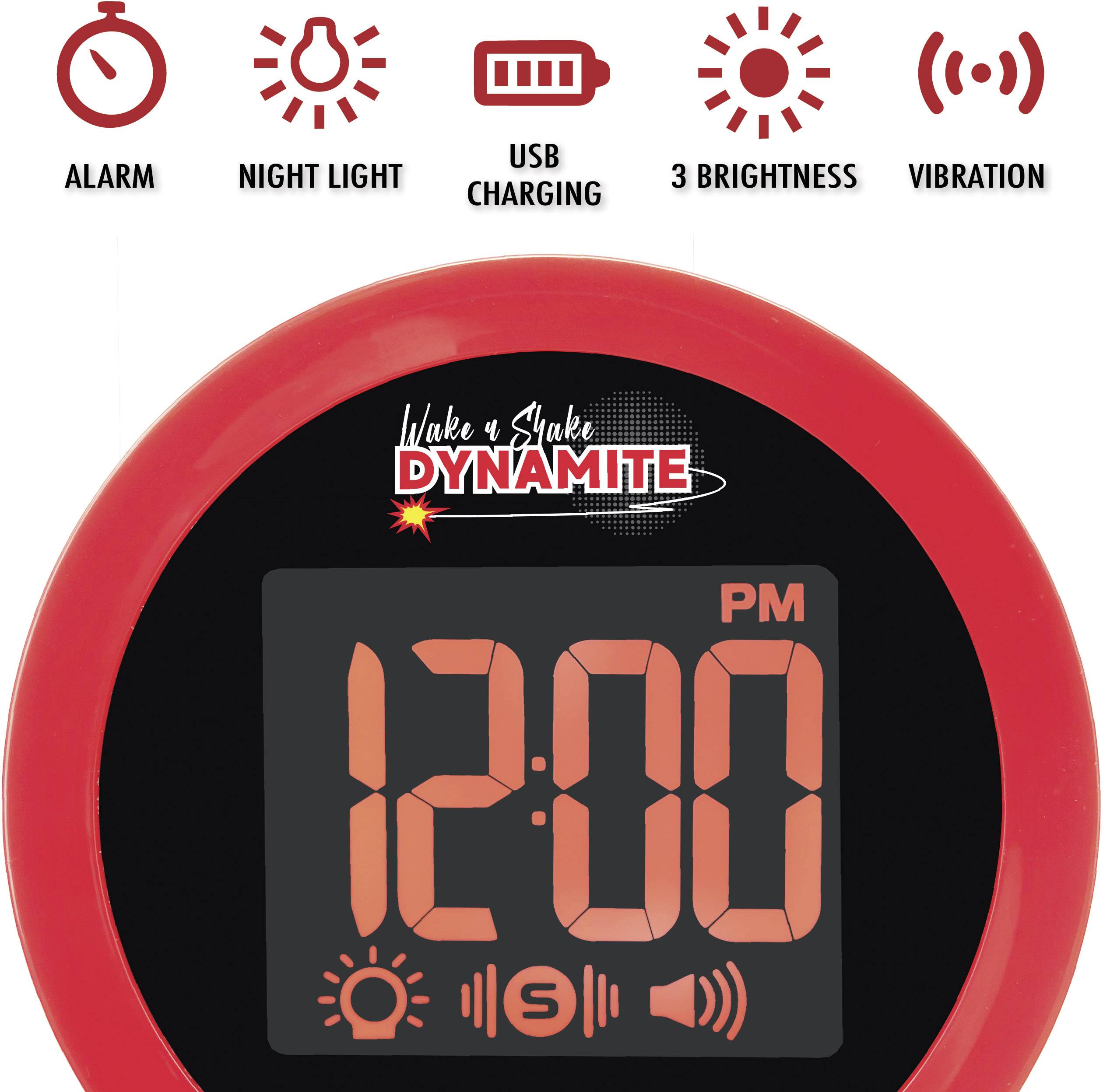 Geemarc JWNS-DYNAMITE_BLK_VD Quarz Wecker Schwarz Alarmzeiten 1 USB Anschluss, Extra lauter Weckton