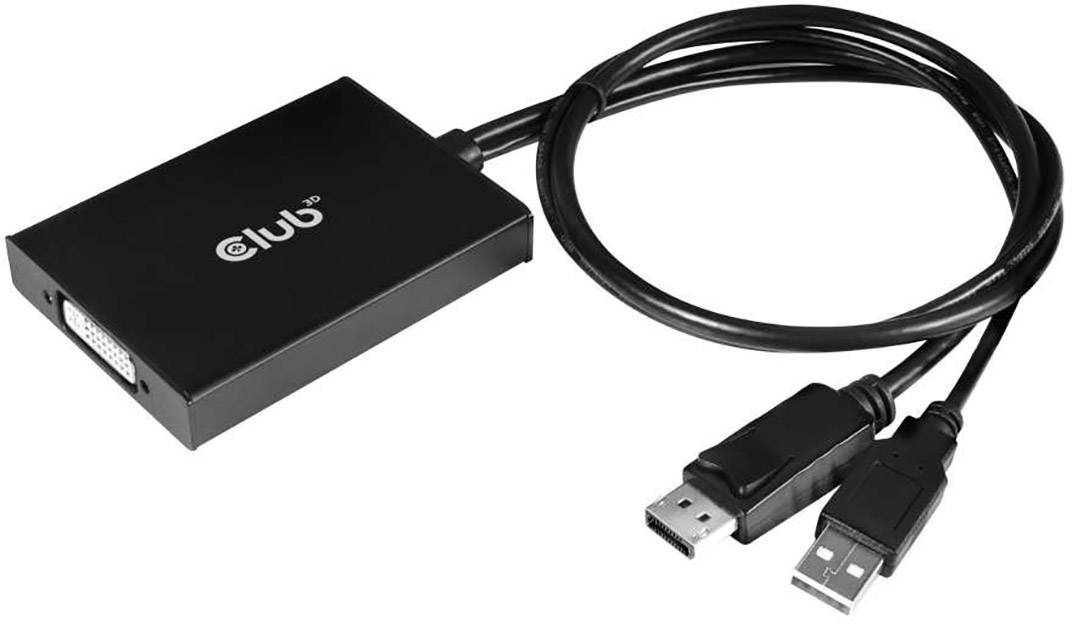 Club3D CAC-1010 DisplayPort Adapter [1x DisplayPort Stecker, USB 2.0 Stecker A - 1x DVI-Buchse 24+5pol.] Schwarz 0.60m