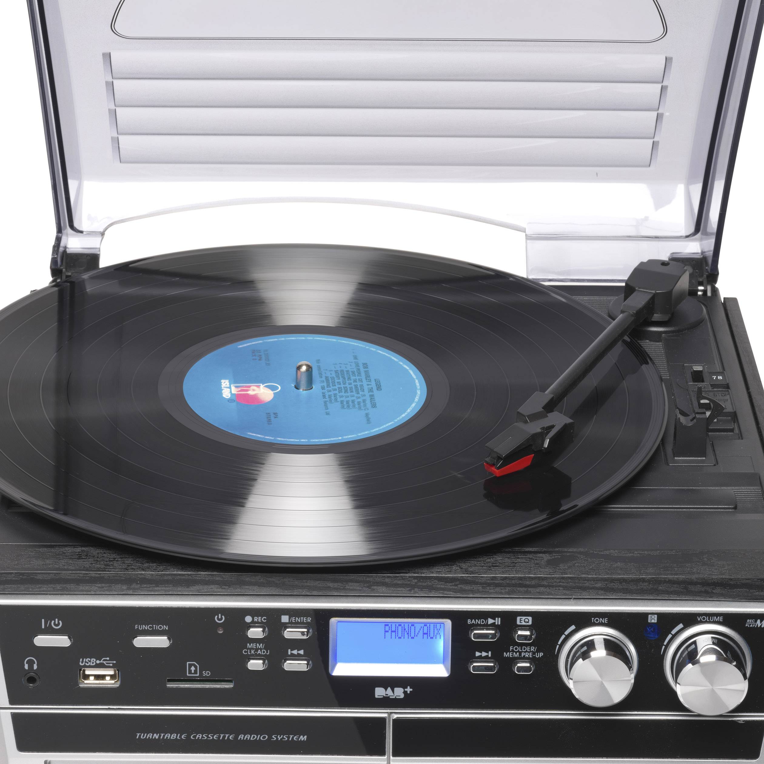 Denver MRD-165 Stereoanlage AUX, CD, DAB+, Kassette, Plattenspieler, UKW, SD, USB, Aufnahmefunktion 2 x 2 W Silber