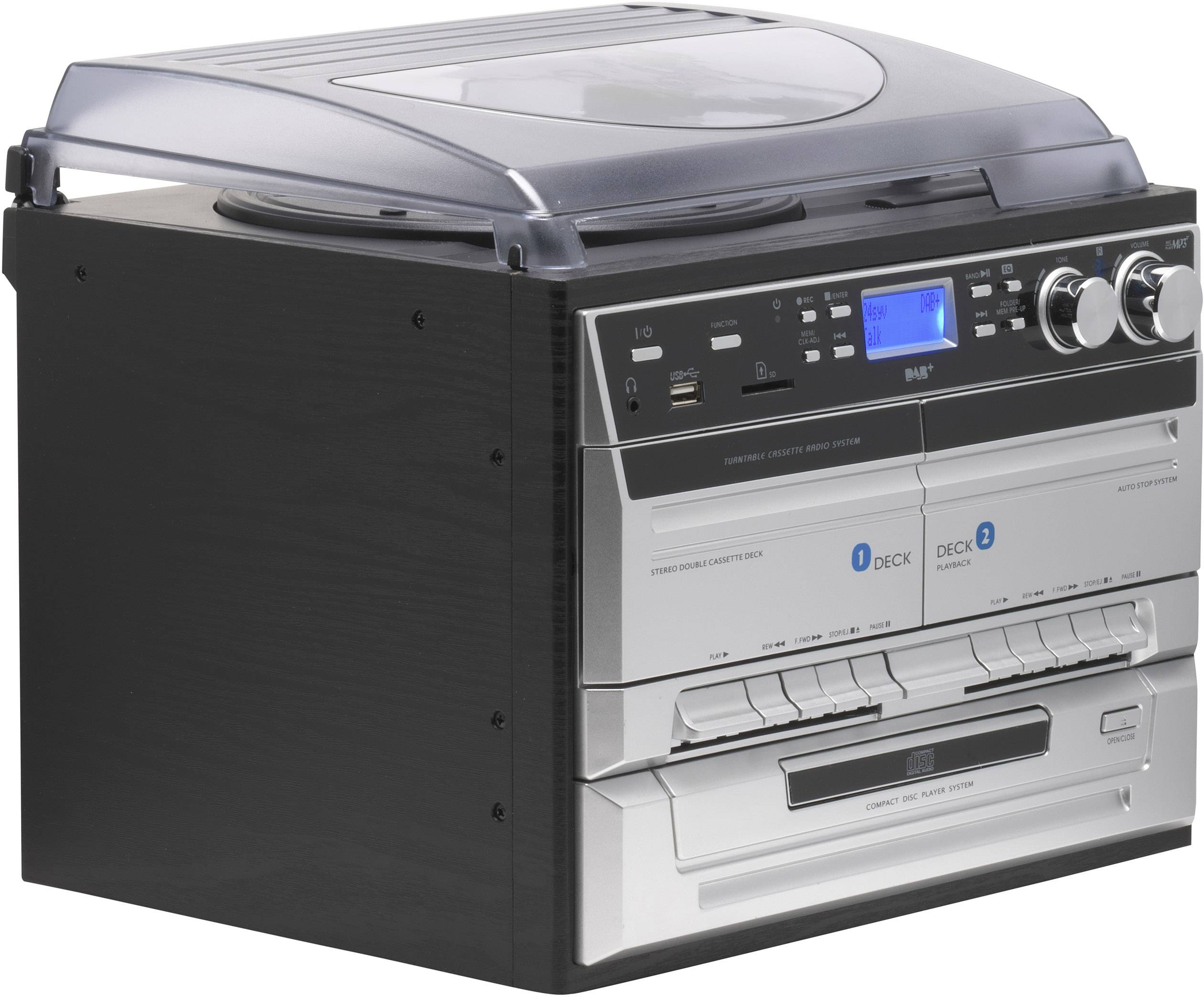 Denver MRD-165 Stereoanlage AUX, CD, DAB+, Kassette, Plattenspieler, UKW, SD, USB, Aufnahmefunktion 2 x 2 W Silber