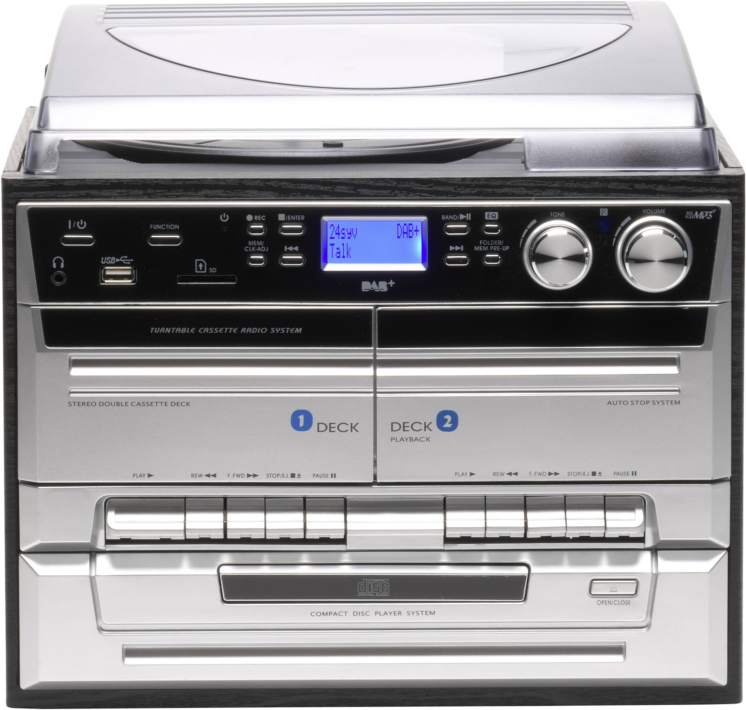 Denver MRD-165 Stereoanlage AUX, CD, DAB+, Kassette, Plattenspieler, UKW, SD, USB, Aufnahmefunktion 2 x 2 W Silber