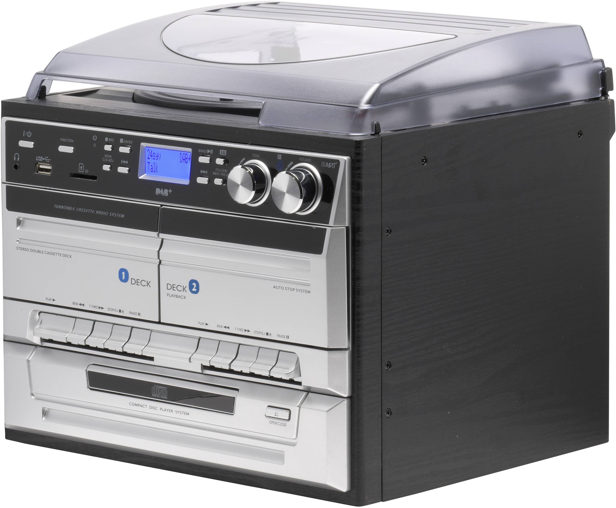 Denver MRD-165 Stereoanlage AUX, CD, DAB+, Kassette, Plattenspieler, UKW, SD, USB, Aufnahmefunktion 2 x 2 W Silber