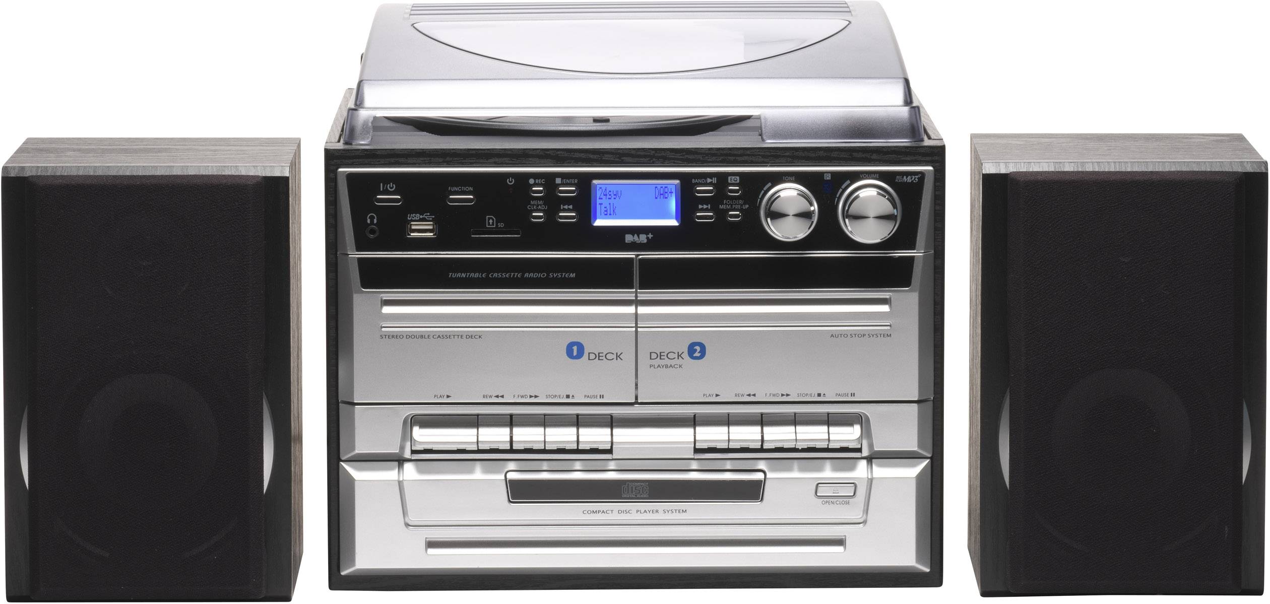 Denver MRD-165 Stereoanlage AUX, CD, DAB+, Kassette, Plattenspieler, UKW, SD, USB, Aufnahmefunktion 2 x 2 W Silber