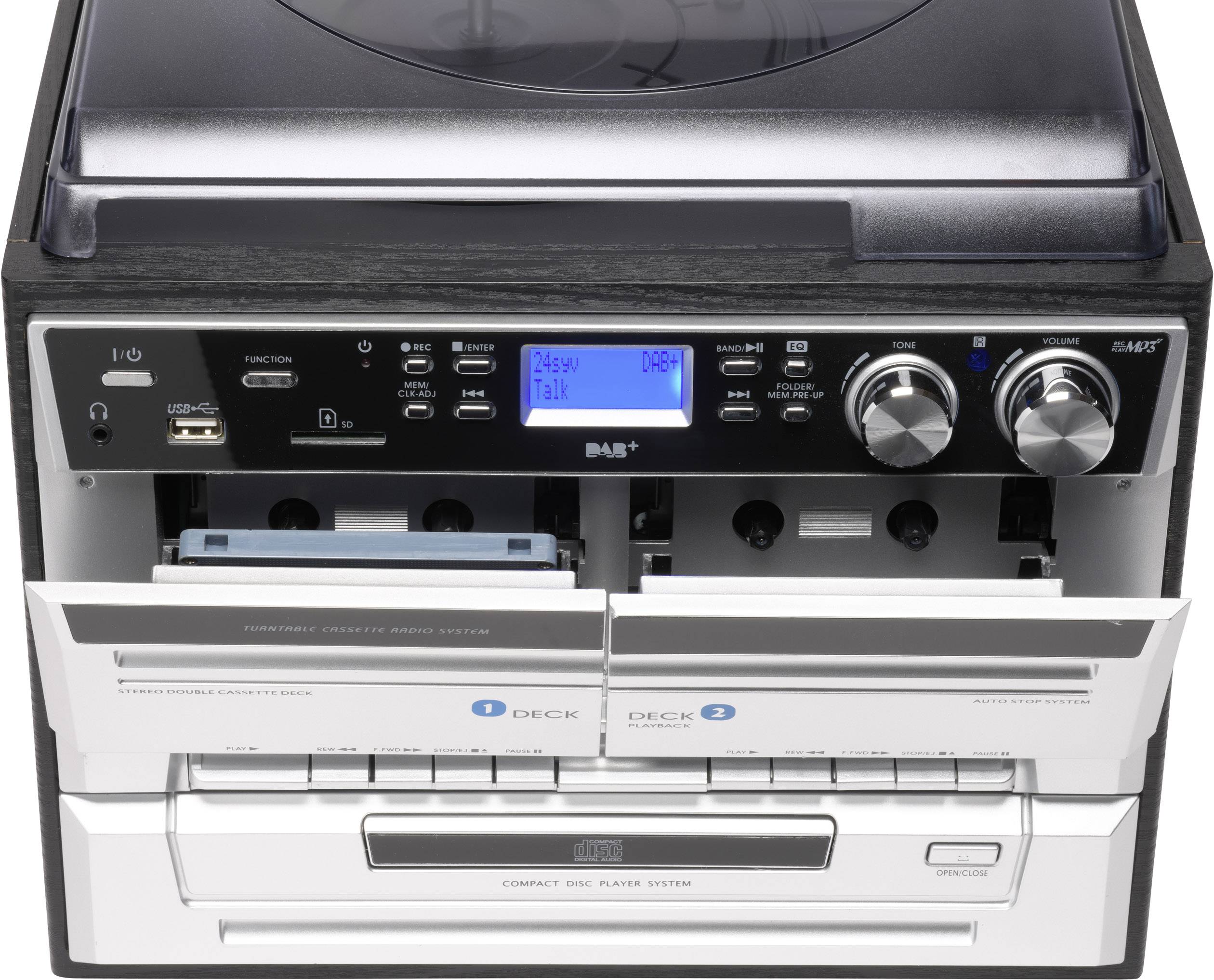 Denver MRD-165 Stereoanlage AUX, CD, DAB+, Kassette, Plattenspieler, UKW, SD, USB, Aufnahmefunktion 2 x 2 W Silber