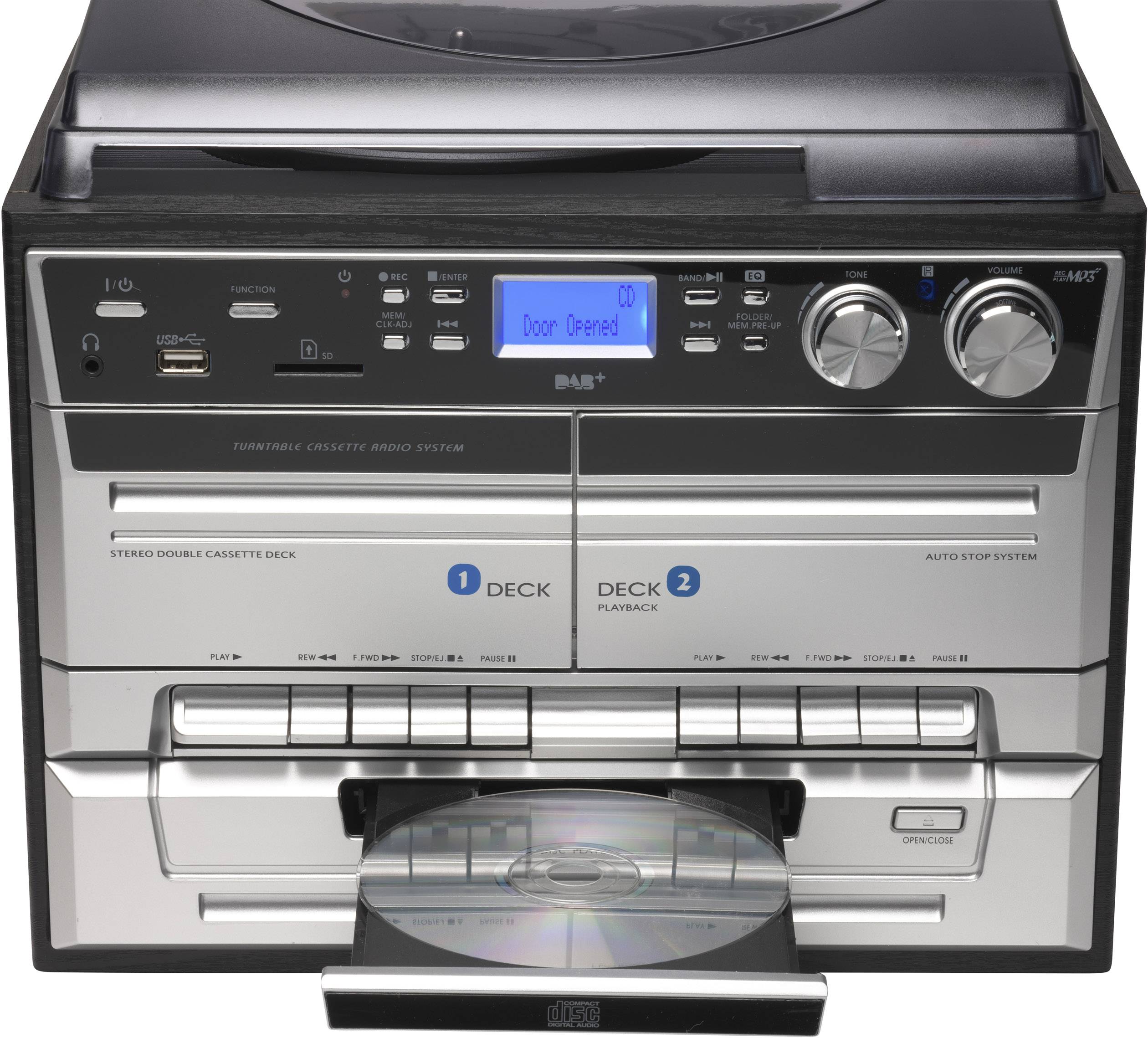 Denver MRD-165 Stereoanlage AUX, CD, DAB+, Kassette, Plattenspieler, UKW, SD, USB, Aufnahmefunktion 2 x 2 W Silber