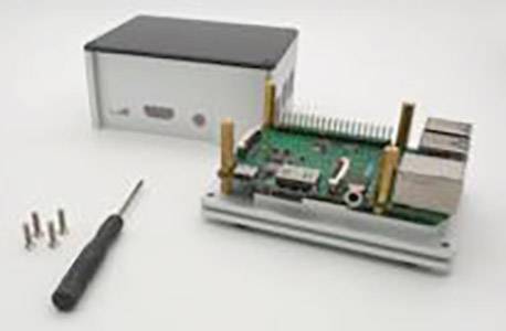 Ein geöffnetes Elektronikgehäuse mit sichtbarer grüner Leiterplatte und Steckverbindungen. Daneben ein Schraubenzieher und Schrauben.