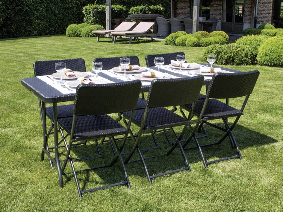 Perel folding table rattan Camping Tisch Schwarz FP180R Belastbarkeit (Gewicht) (max.) 100kg