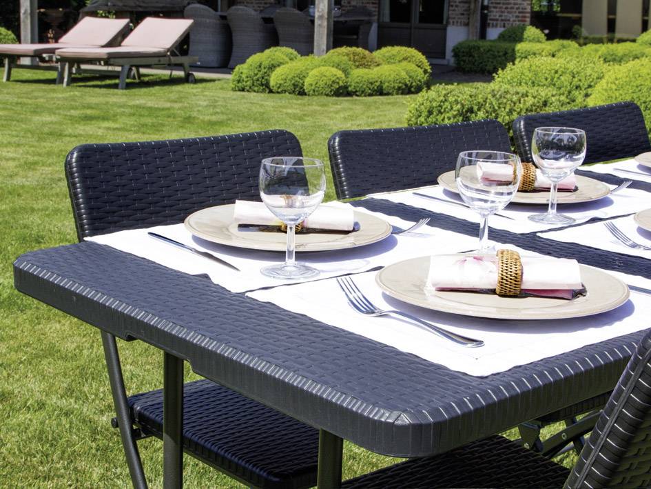 Perel folding table rattan Camping Tisch Schwarz FP180R Belastbarkeit (Gewicht) (max.) 100kg