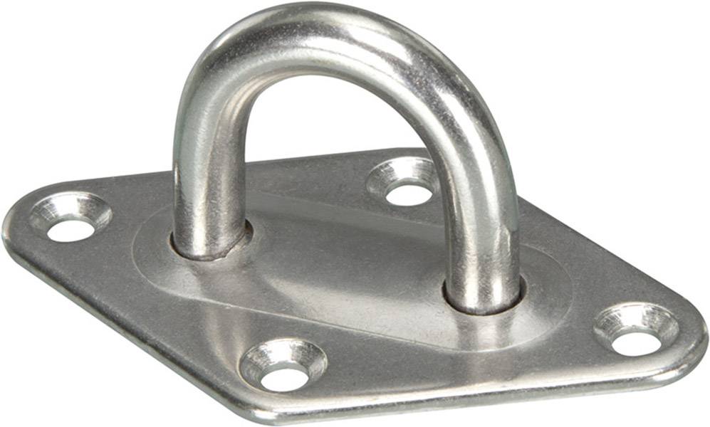Metallischer Schiffsringsbolzen mit ovaler Basis und vier Schraublöchern, oft zur Befestigung von Seilen oder Ketten verwendet.