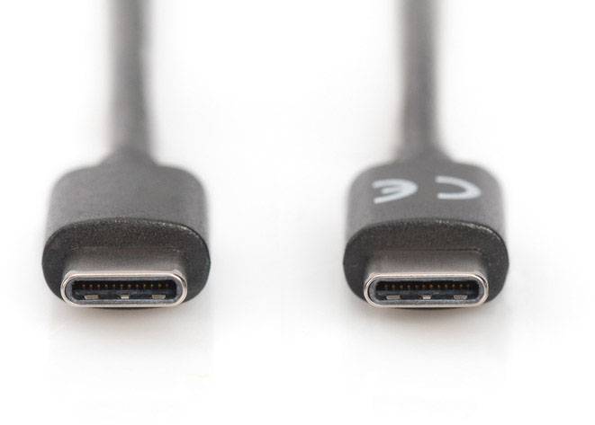 Zwei USB-C-Stecker liegen nebeneinander auf weißem Hintergrund.