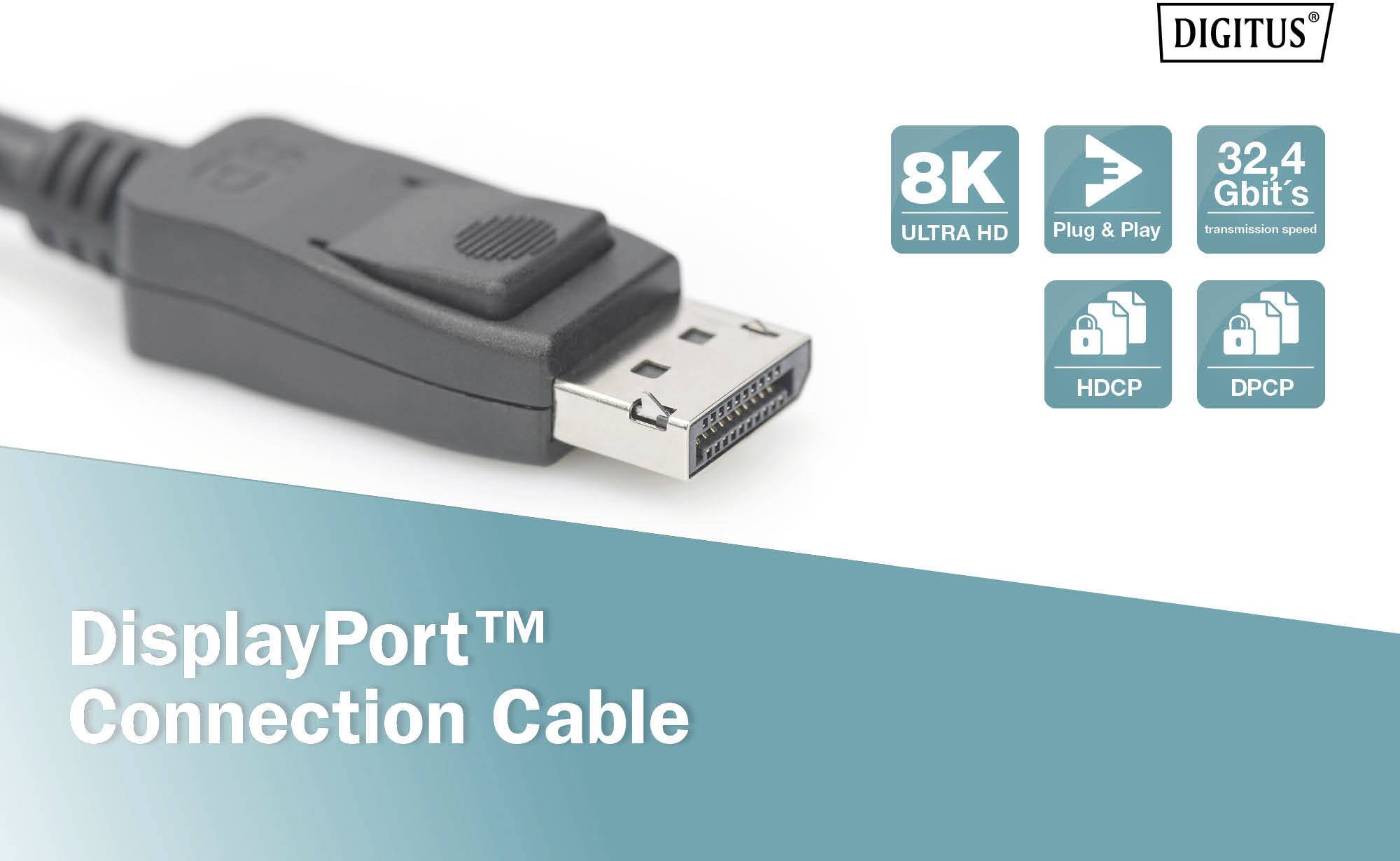 Digitus DisplayPort Anschlusskabel DisplayPort Stecker 1.00m Schwarz AK-340106-010-S DisplayPort-Kabel