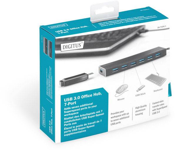 Digitus DA-70241-1 7 Port USB 3.2 Gen 1-Hub (USB 3.0) mit Aluminiumgehäuse Schwarz