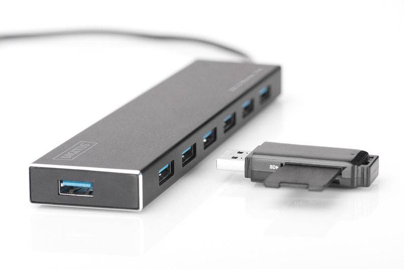 Digitus DA-70241-1 7 Port USB 3.2 Gen 1-Hub (USB 3.0) mit Aluminiumgehäuse Schwarz