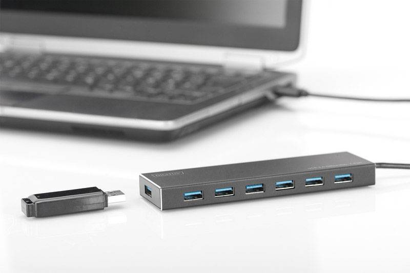 Digitus DA-70241-1 7 Port USB 3.2 Gen 1-Hub (USB 3.0) mit Aluminiumgehäuse Schwarz