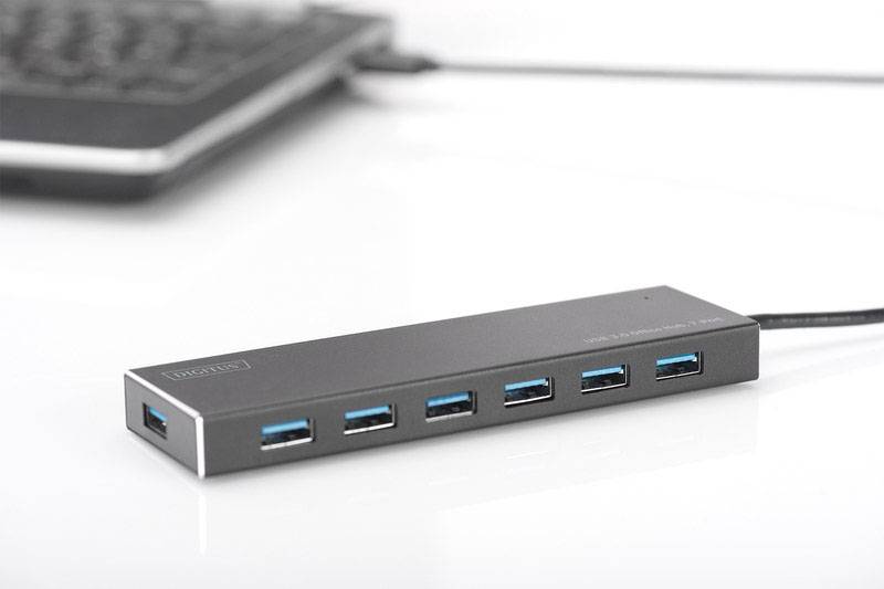 Digitus DA-70241-1 7 Port USB 3.2 Gen 1-Hub (USB 3.0) mit Aluminiumgehäuse Schwarz