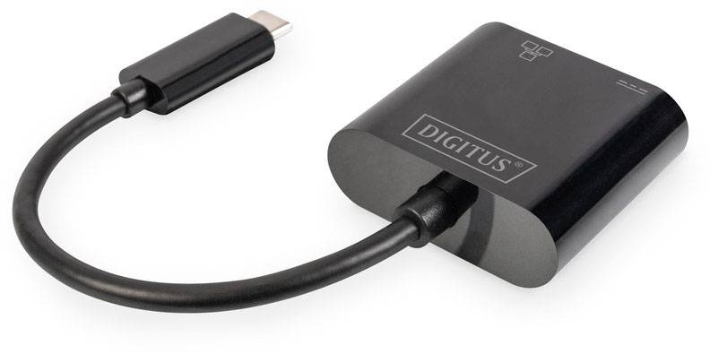 Digitus USB-C®, RJ45 Adapter [1x USB-C® Stecker - 1x RJ45-Buchse, USB-C® Buchse] DN-3027 inkl. RJ45-Buchse, mit Ladebuchse, mit