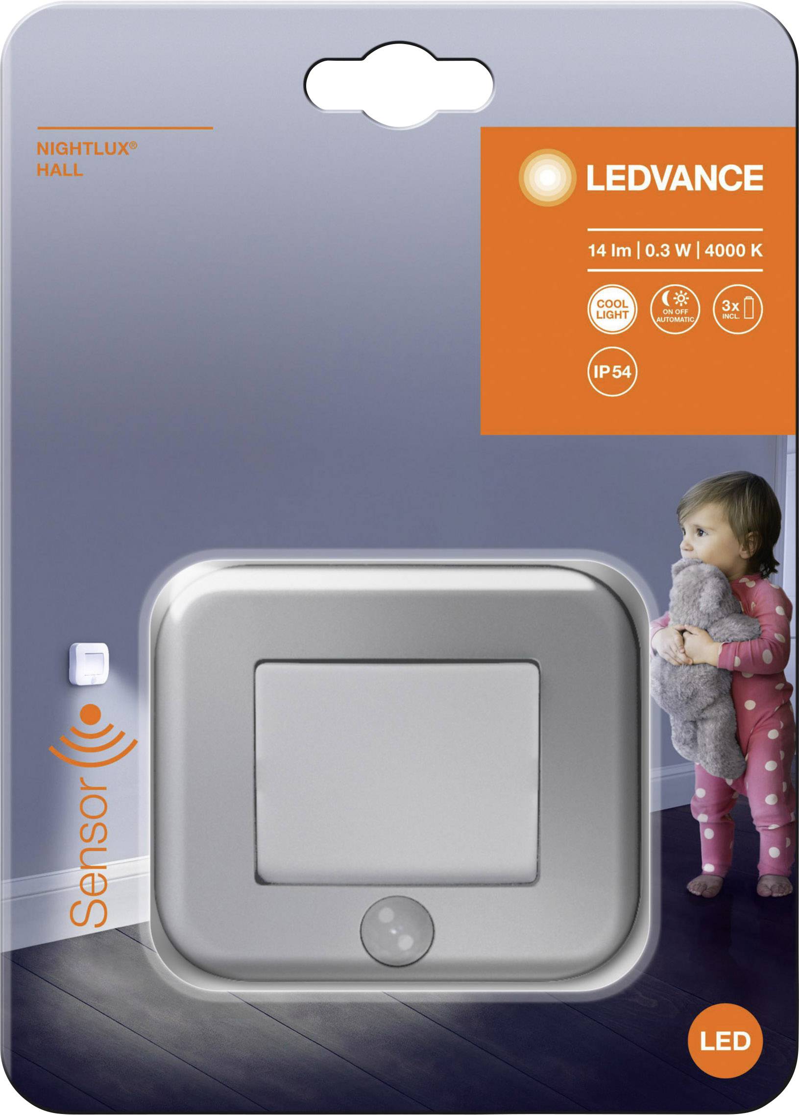 LEDVANCE NIGHTLUX® Hall L 4058075260672 LED-Nachtlicht mit Bewegungsmelder Quadratisch LED Neutralweiß Silber