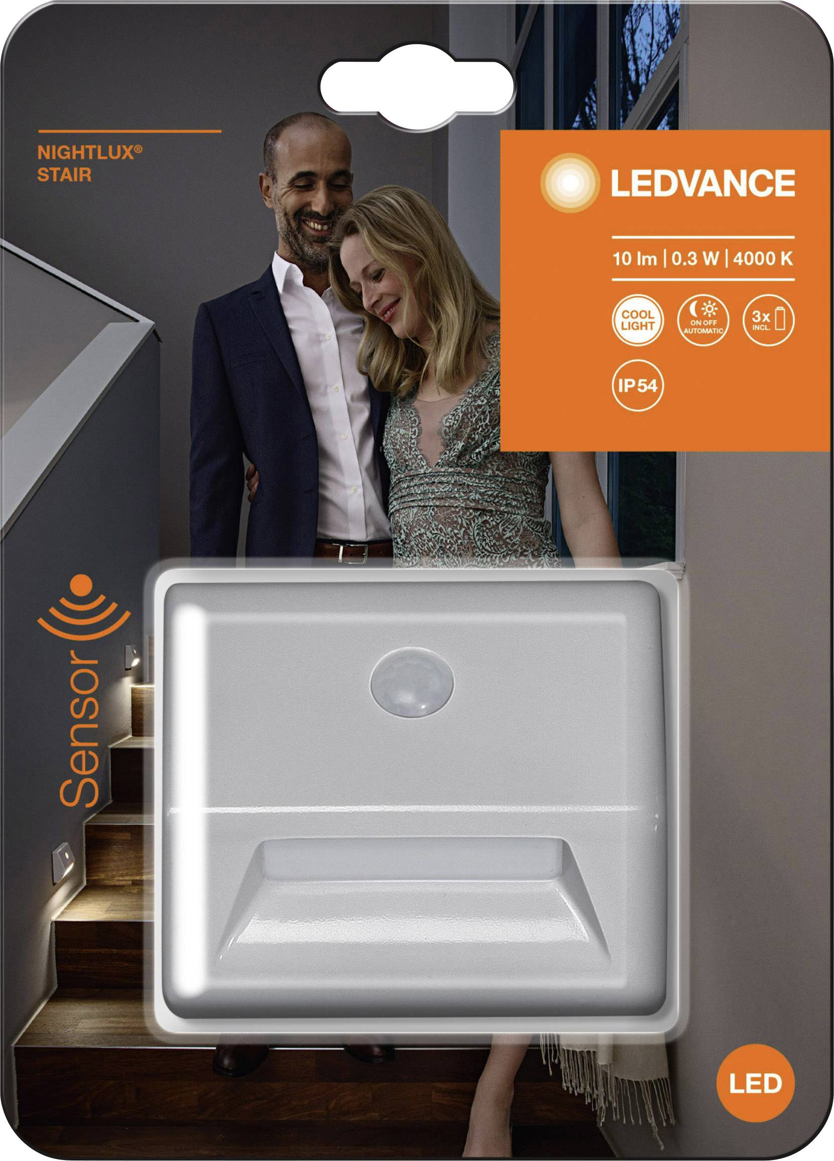 LEDVANCE NIGHTLUX® Stair L 4058075260757 LED-Nachtlicht mit Bewegungsmelder Rechteckig LED Neutralweiß Silber