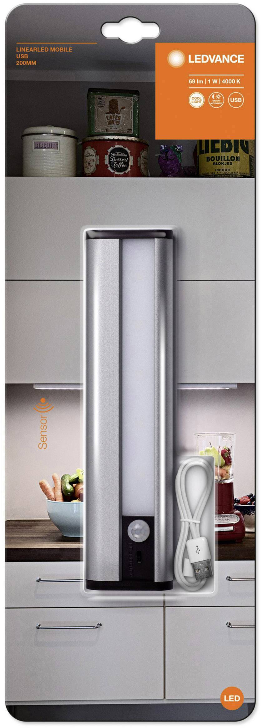 LEDVANCE Linear LED Mobile USB L LED-Unterbauleuchte mit Bewegungsmelder LED LED fest eingebaut 1W Neutralweiß Silber