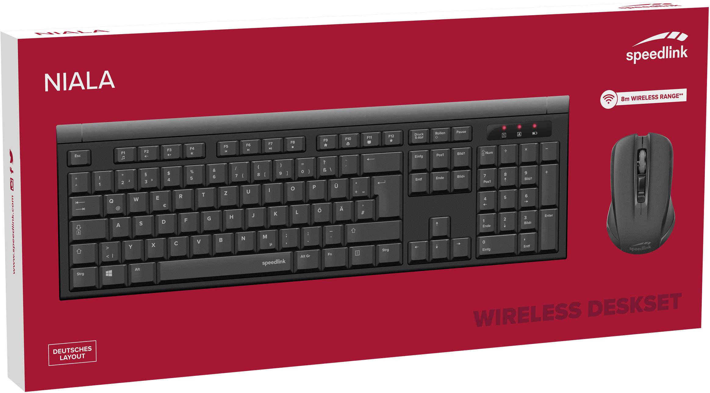SpeedLink Niala Funk Tastatur, Maus-Set Deutsch, QWERTZ, Windows® Schwarz