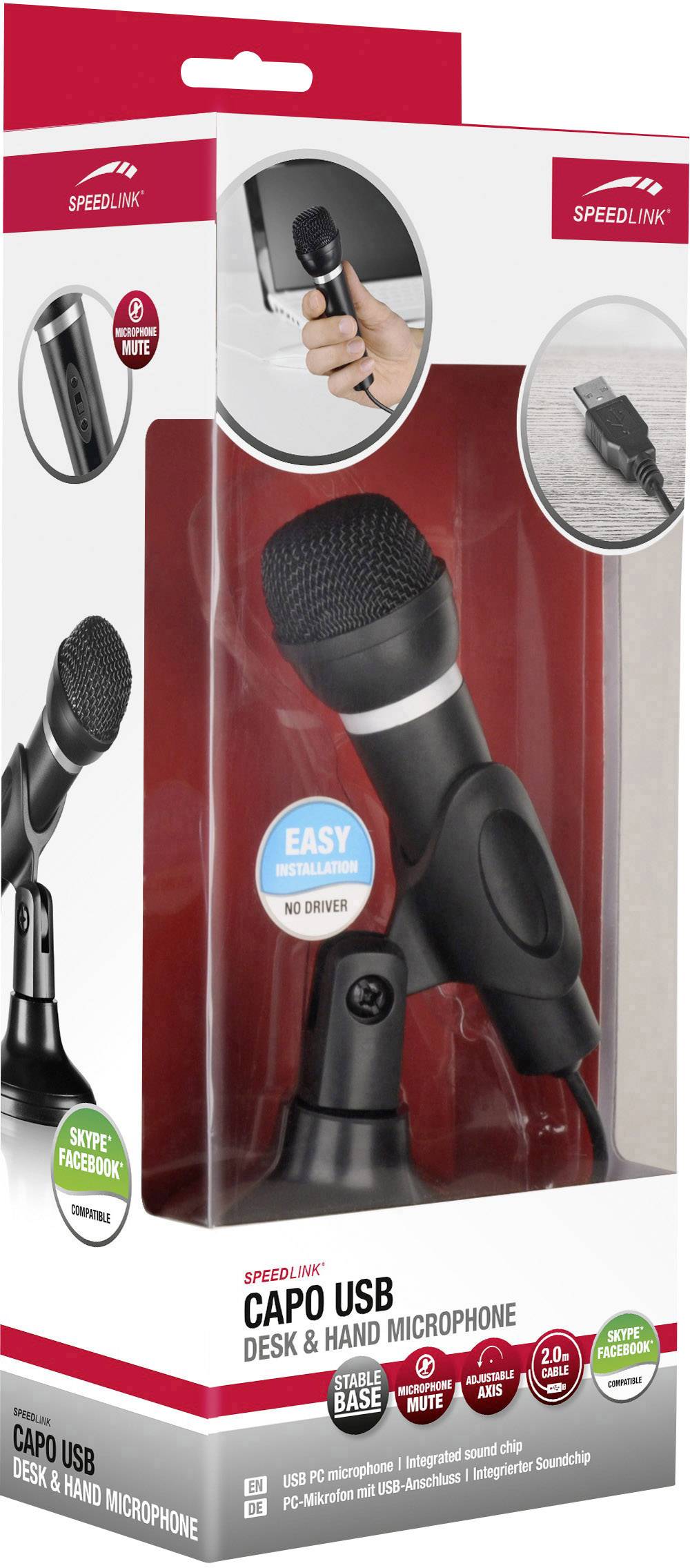 Hand USB-Mikrofon SpeedLink Capo Übertragungsart (Details):Kabelgebunden inkl. Stativ