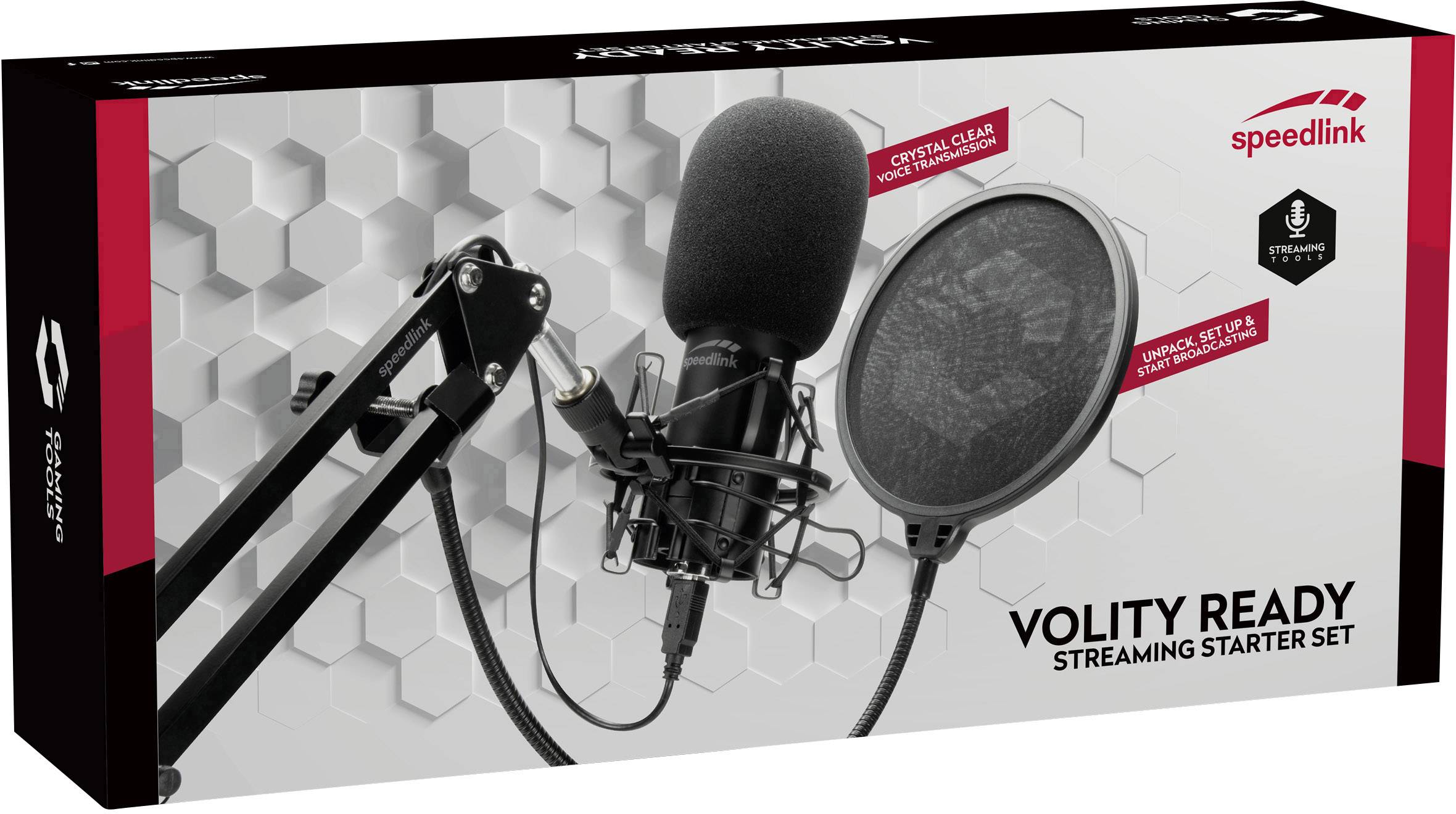 Stand USB-Studiomikrofon SpeedLink Volity Ready Übertragungsart (Details):Kabelgebunden inkl. Stativ, inkl. Windschutz