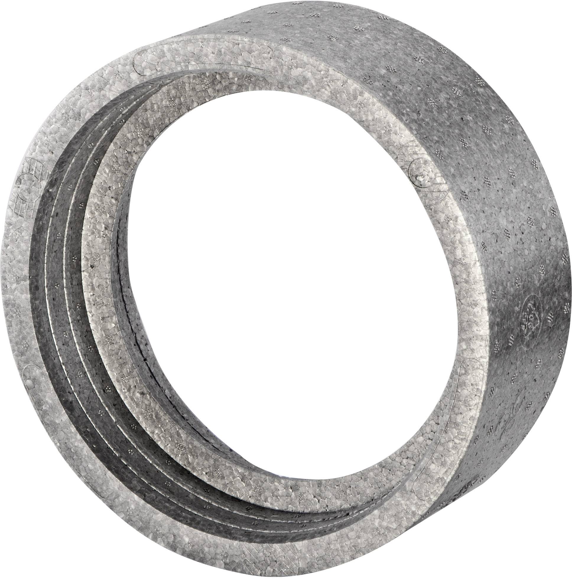 Ein einzelner, metallischer Ring, leicht schräg aufrecht stehend, mit einer glatten Oberfläche und sichtbarer Texturierung.