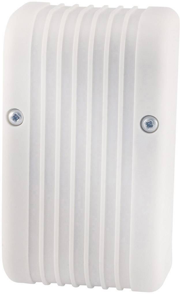 Weißer, rechteckiger Kunststoff-Luftauslass mit geripptem Design und zwei sichtbaren Schrauben.