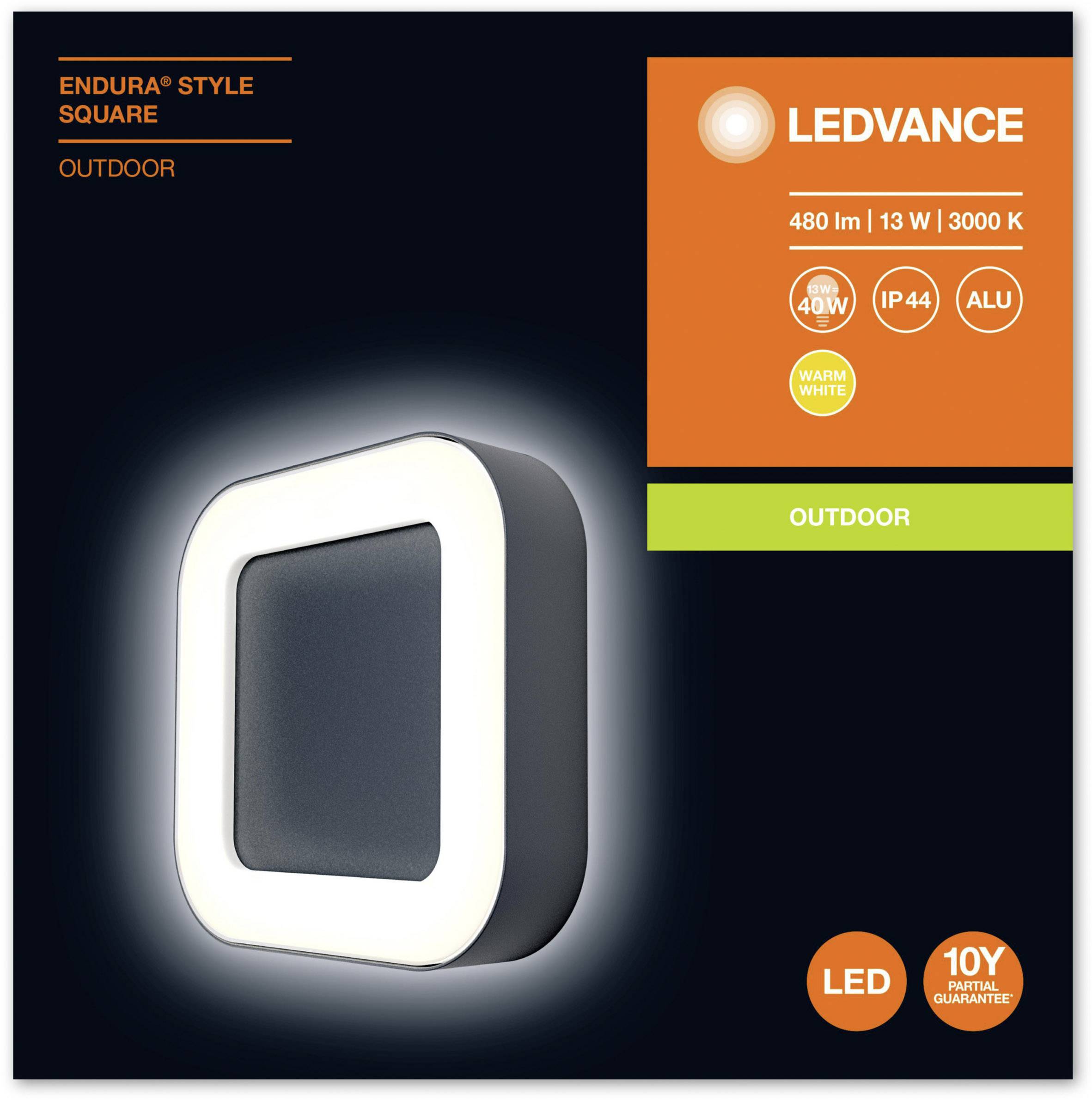 LEDVANCE ENDURA® STYLE SQUARE L 4058075205253 LED-Außenwandleuchte 13 W Dunkelgrau