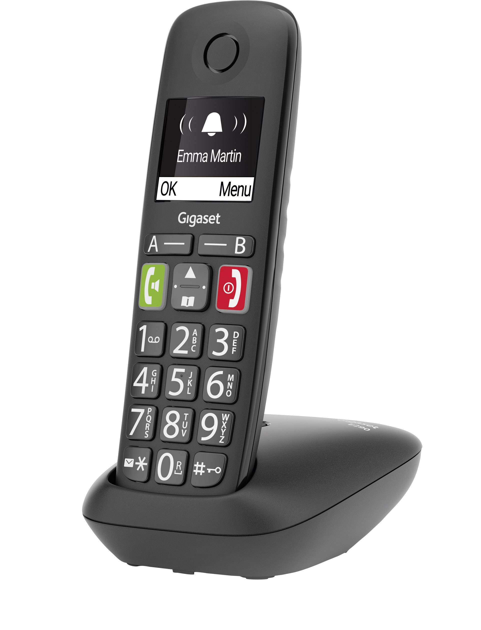 Gigaset E290 DECT/GAP Schnurloses Telefon analog für Hörgeräte kompatibel, Freisprechen, Babyphone Schwarz