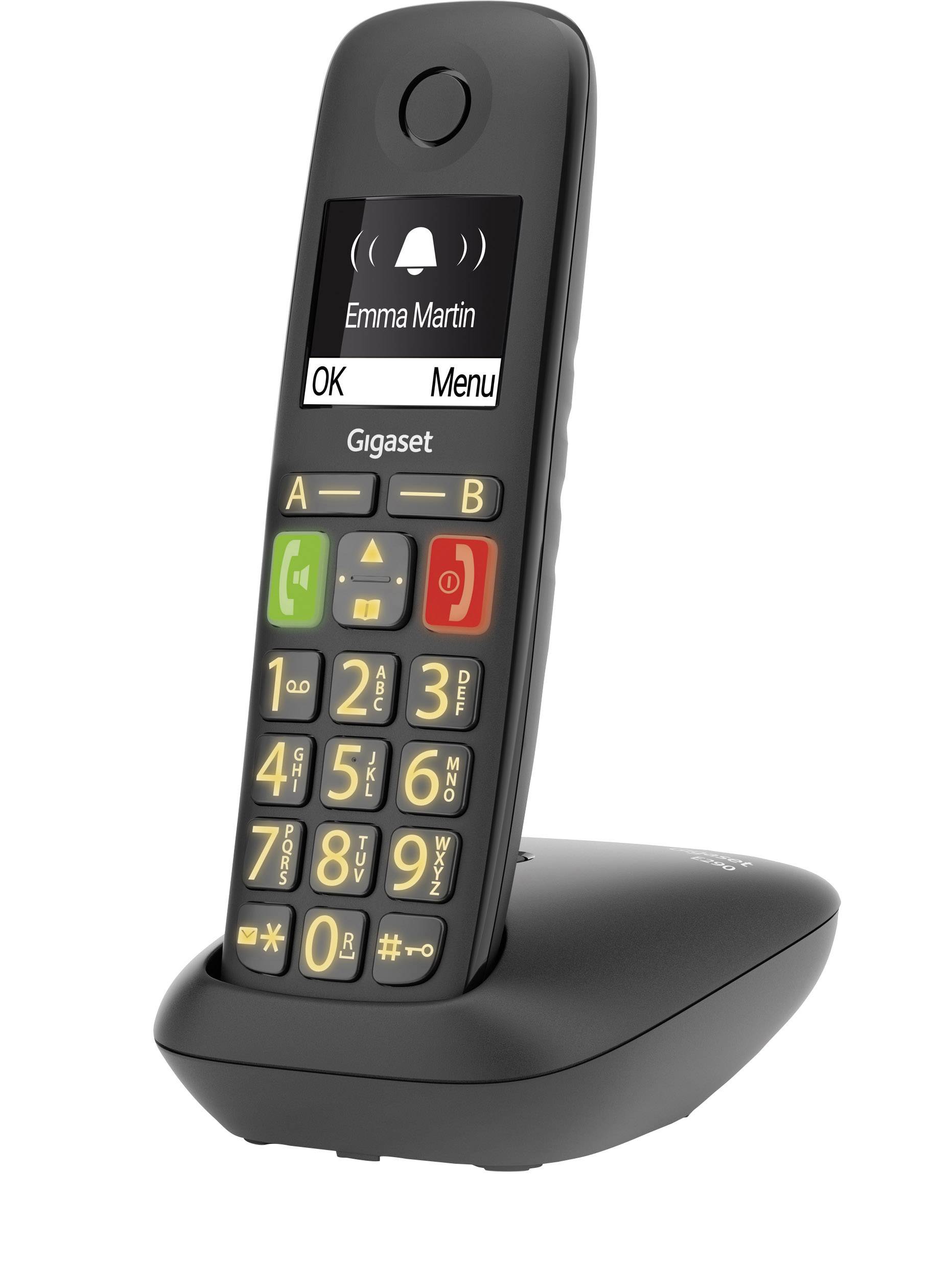 Gigaset E290 DECT/GAP Schnurloses Telefon analog für Hörgeräte kompatibel, Freisprechen, Babyphone Schwarz