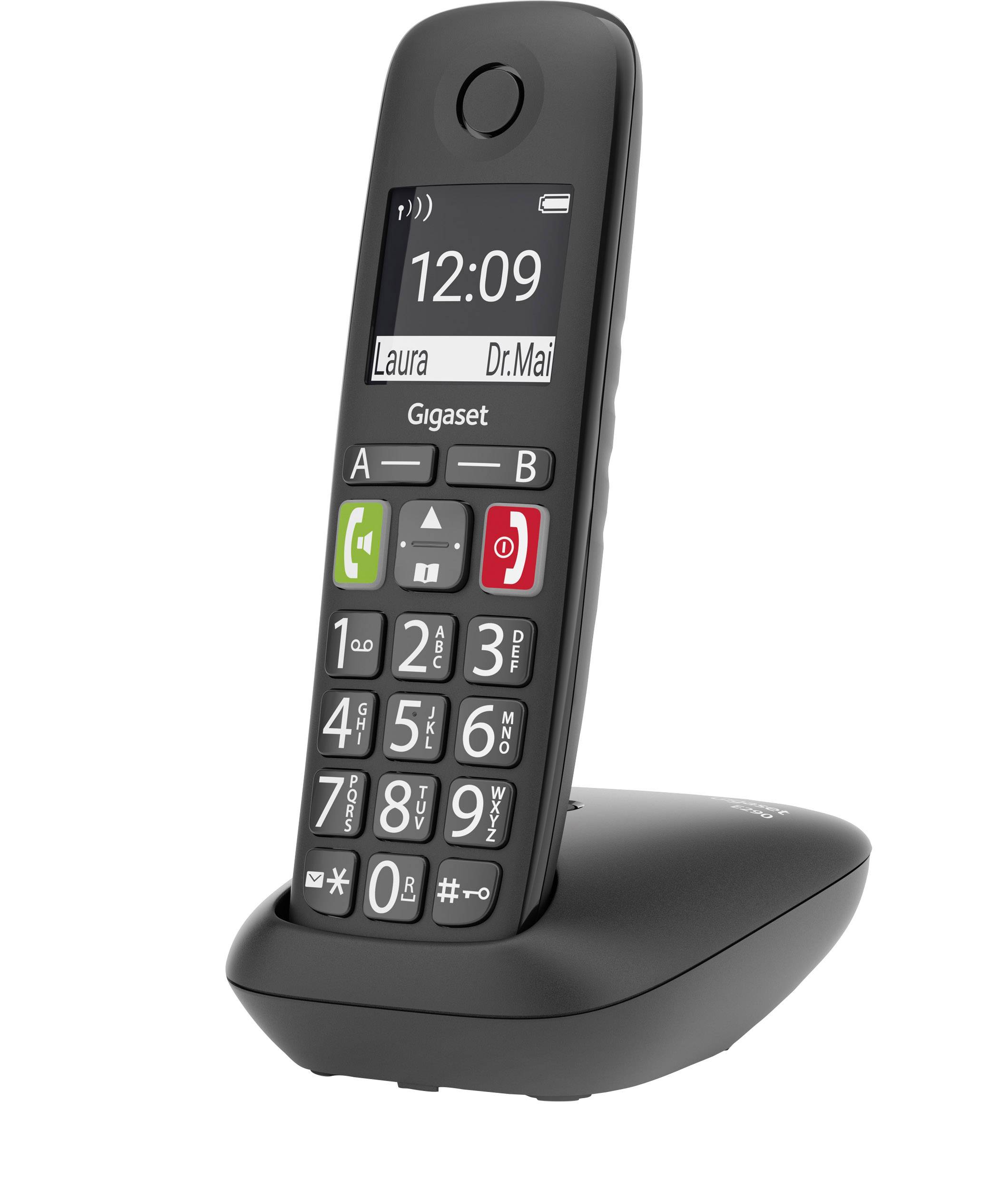 Gigaset E290 DECT/GAP Schnurloses Telefon analog für Hörgeräte kompatibel, Freisprechen, Babyphone Schwarz