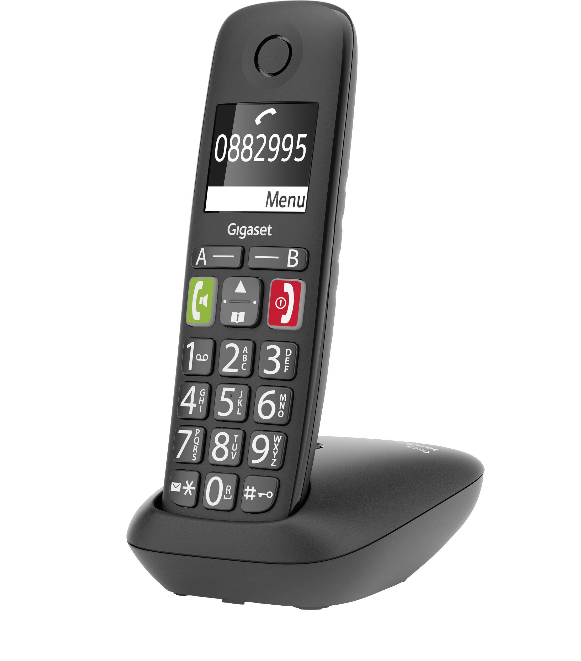 Gigaset E290 DECT/GAP Schnurloses Telefon analog für Hörgeräte kompatibel, Freisprechen, Babyphone Schwarz