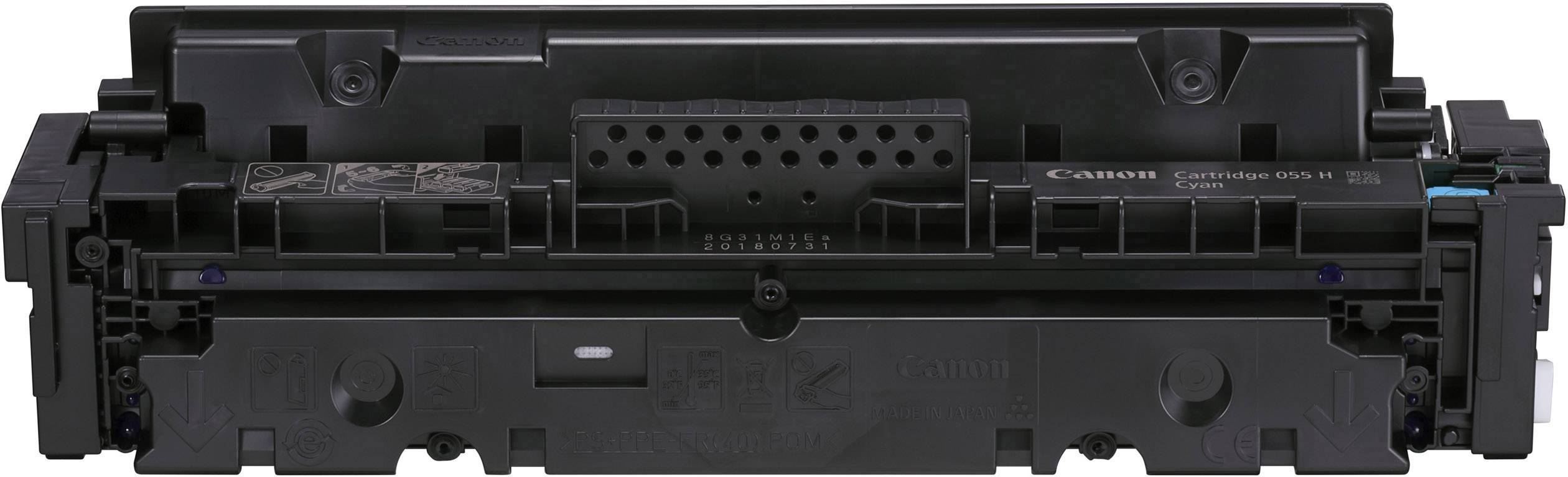 Ein Druckertoner für einen Canon-Drucker, schwarz, rechteckige Form mit mehreren Einlass- und Auslassöffnungen, Markenlogo sichtbar.