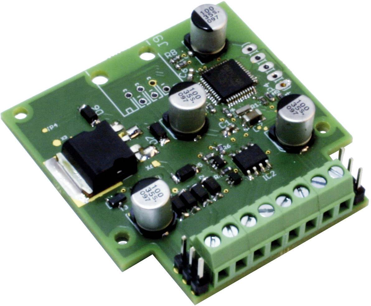 Platine mit elektronischen Bauteilen: Chips, Kondensatoren, und Anschlüsse. Dient zur Steuerung oder Signalverarbeitung.