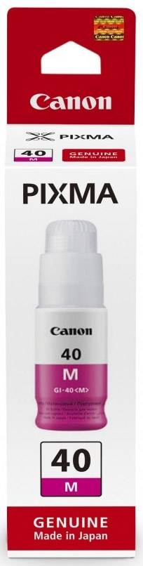 Canon Tinte G-1400 Magenta, kompatibel mit PIXMA Druckern. Verpackung zeigt Patronenform und 'Genuine Made in Japan'.