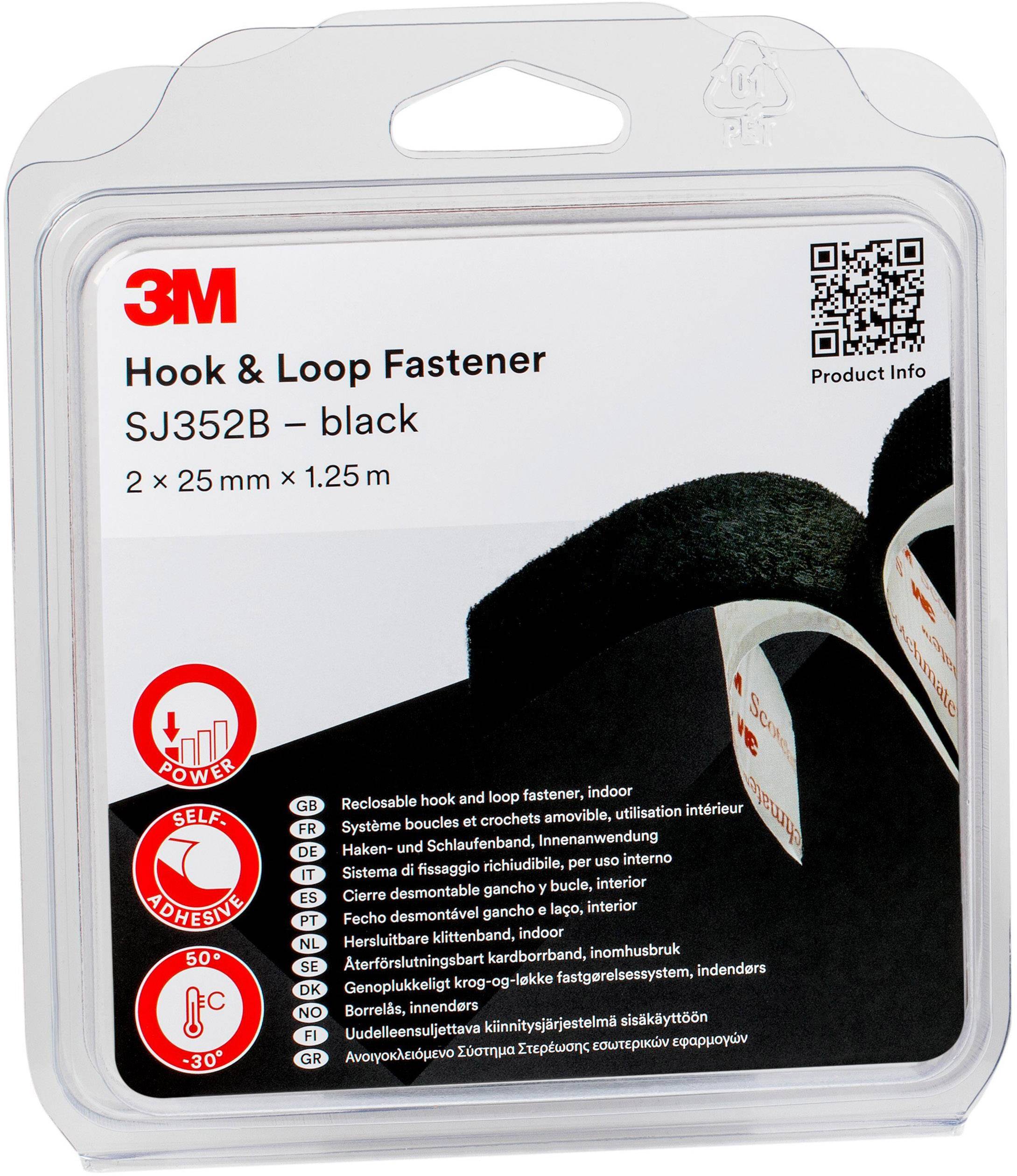3M SJ352B Klettband zum Aufkleben (L x B) 1.25 m x 25 mm Schwarz 1 St.
