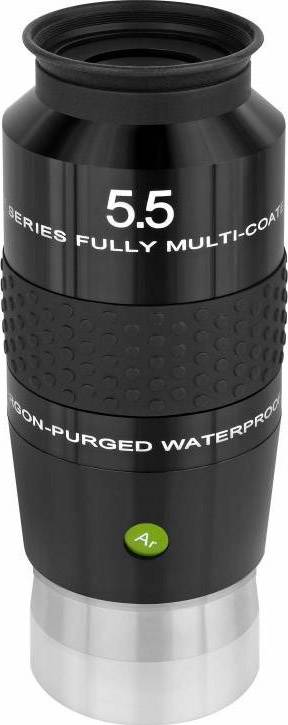 Schwarzes Teleskopokular mit der Aufschrift '5.5 Series Fully Multi-Coated', 'Nitrogen-Purged Waterproof' und einem grünen 'Ar'-Symbol.