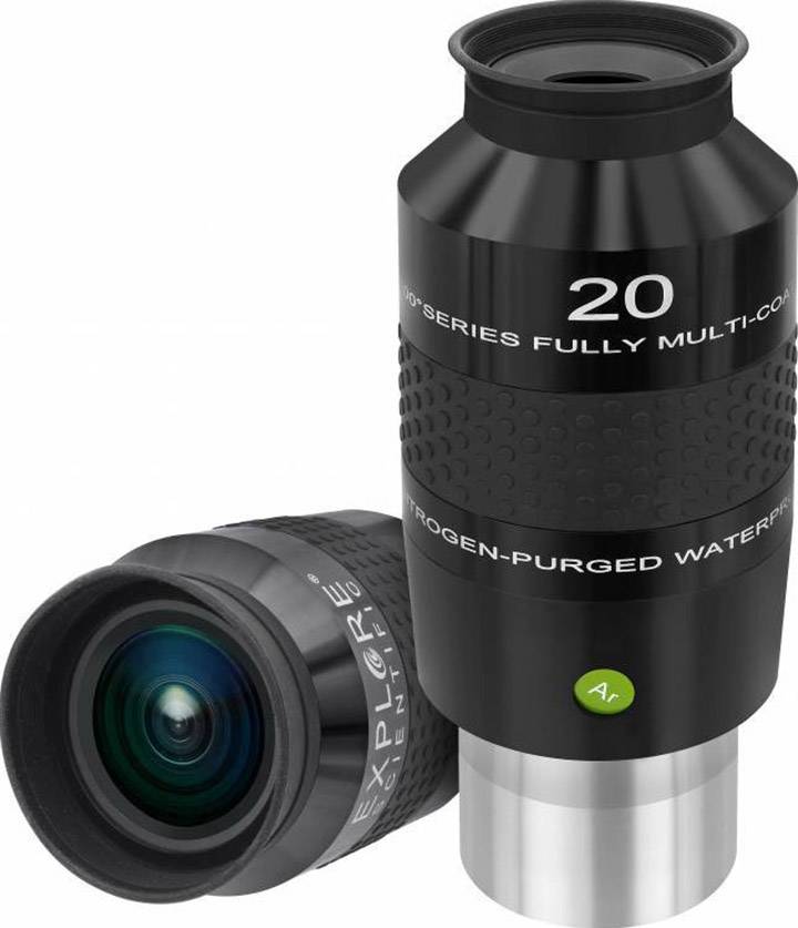 Zwei schwarze Fernglas-Okulare mit Aufschrift '20', beschriftet mit 'fully multi-coated' und 'nitrogen-purged waterproof'.