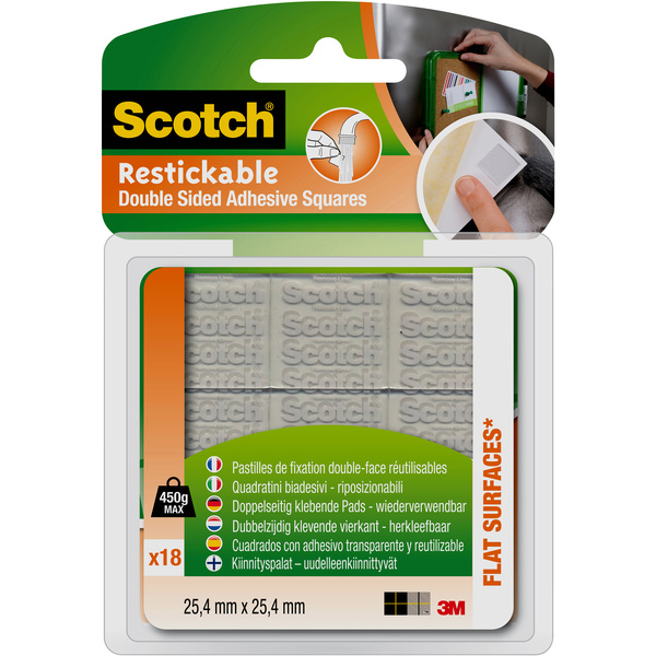 Scotch® Wiederablösbare doppelseitige Klebepads, 24 mm x 24 mm, 18