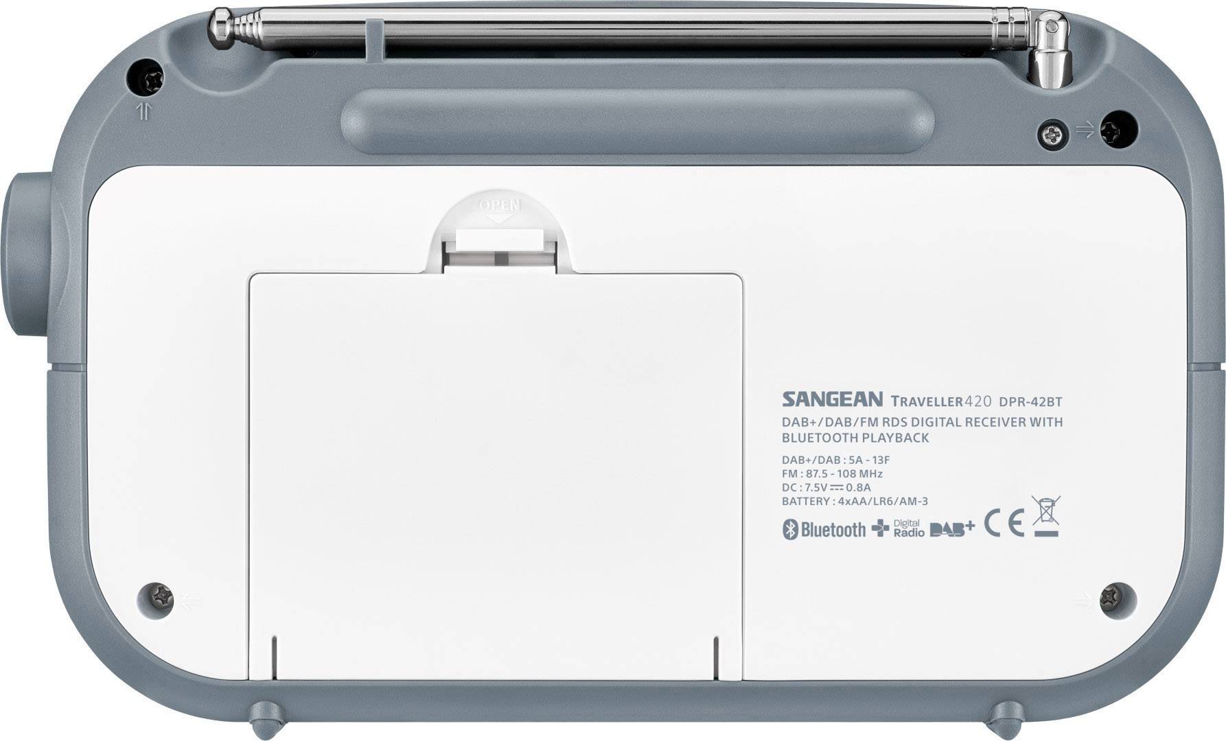 Sangean DPR-42BT White-Stone Blue Kofferradio DAB+, UKW Bluetooth® Weiß, Stein