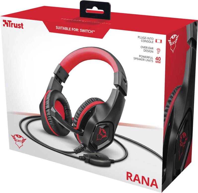Trust GXT404R Rana Gaming Over Ear Headset kabelgebunden Stereo Schwarz, Rot Mikrofon-Rauschunterdrückung Lautstärkeregelung, Mikrofon-Stummschaltu