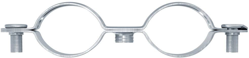 Metallschelle mit zwei Schrauben zur Befestigung von Rohren oder Kabeln.