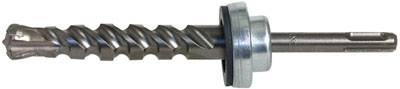 Ein metallischer Bohrer mit Schraubschaft und Teller. Designed für das Bohren in harte Materialien wie Beton oder Stein.