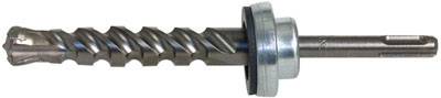 Ein SDS-Hammerbohrer mit Spiralflöten und Metallkragen, geeignet für Beton- und Mauerwerksarbeiten.