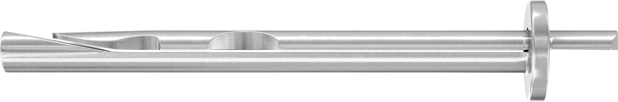 Metallbohrer mit silberfarbenem Schaft und zylindrischem Schneidekopf, horizontal auf weißem Hintergrund dargestellt.