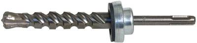 Metallbohrer mit spiralförmiger Nut und runder Metallführungshülse zur Stabilisierung beim Bohren in Beton oder Mauerwerk.